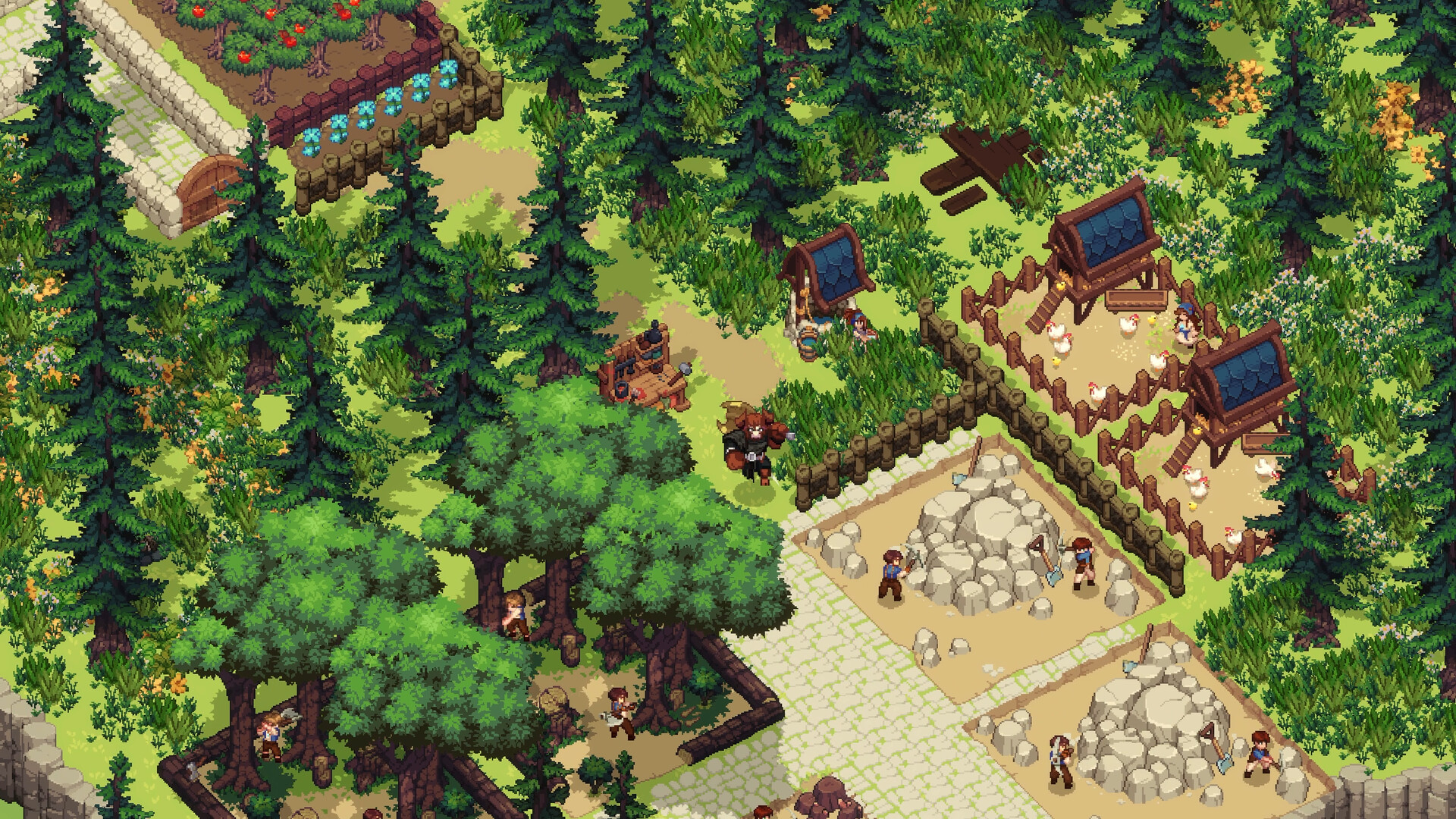 Dimraeth’s pixel-art woodland settlement and winding paths
